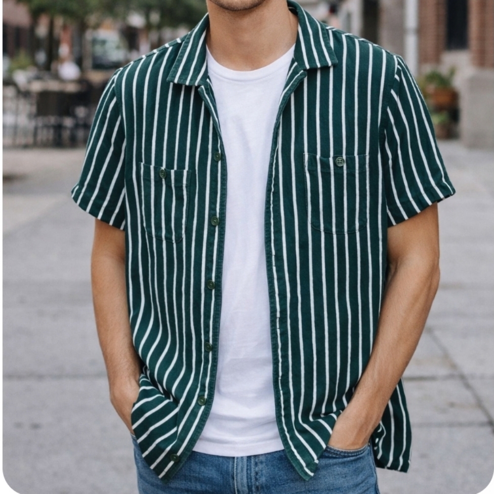 J. Crew Striped 100% Cotton Button Up Polo Shirt Sz Medium